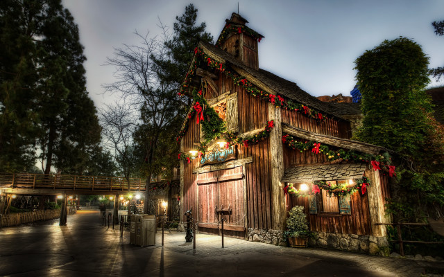 Wooden building christmas decorations bridge free wallpaper - medium preview image