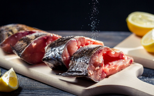Cutting board meat lemons knife free wallpaper - medium preview image