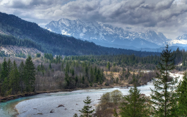 River forest mountains cloudy sky #6 free wallpaper - medium preview image