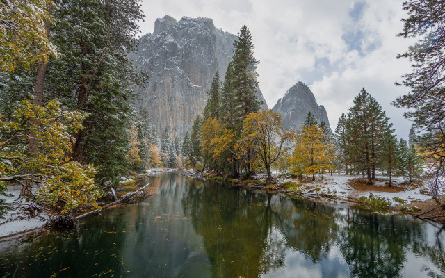 River trees mountains cloudy sky #6 free wallpaper - medium preview image