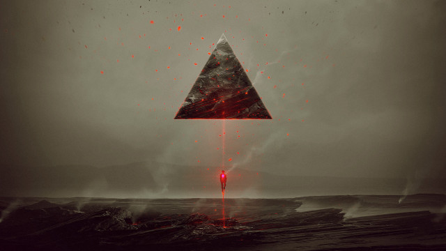 Floating triangle over water red free wallpaper - medium preview image