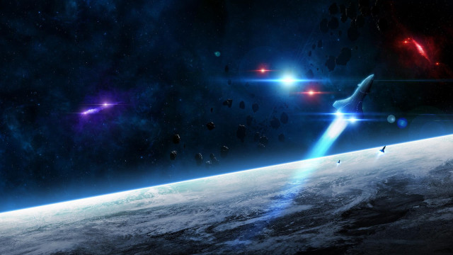 Space station rocket starfield planet free wallpaper - medium preview image