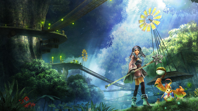 Girl bow arrow forest bridge free wallpaper - medium preview image
