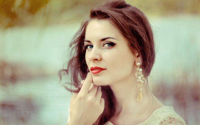 Woman red lipstick white dress free wallpaper - medium preview image