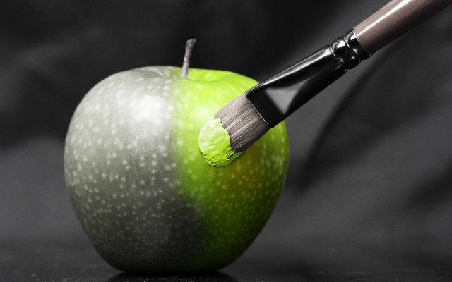 Green apple brush action painting free wallpaper - medium preview image