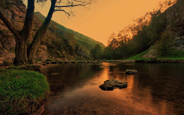 River rock tree mountain autumn free wallpaper - medium preview image