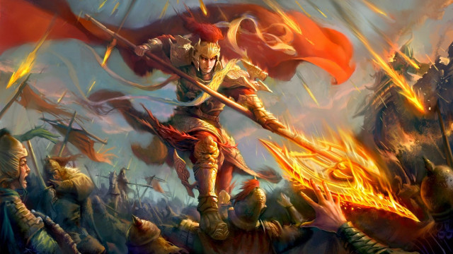 Man holding flag sword crowd free wallpaper - medium preview image