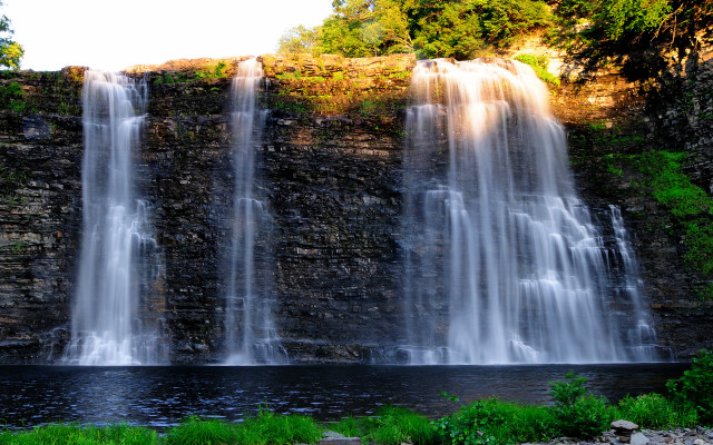 Waterfall man boat river nature free wallpaper - medium preview image