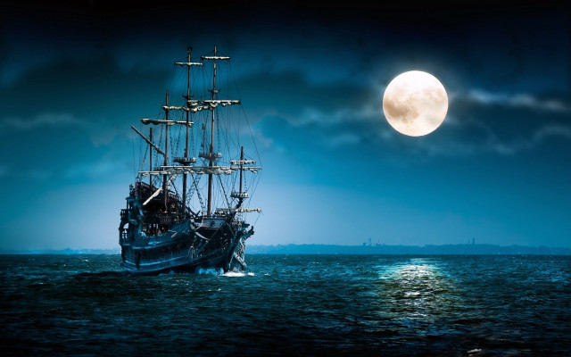 Moonlit ship ocean gothic night free wallpaper - medium preview image