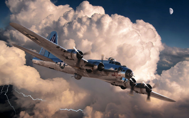 Plane cloudy sky lightning moon #3 free wallpaper - medium preview image