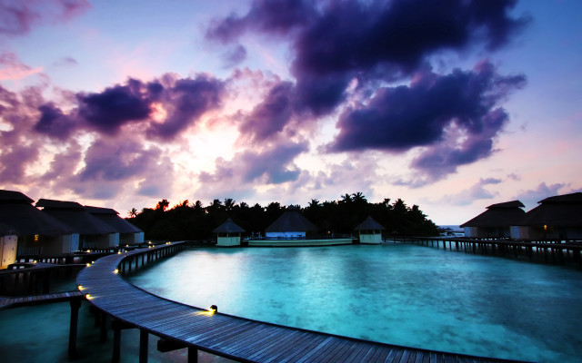 Sunset dock resort clouds magic free wallpaper - medium preview image