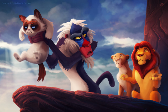 Cartoon animals cliff sky clouds free wallpaper - medium preview image