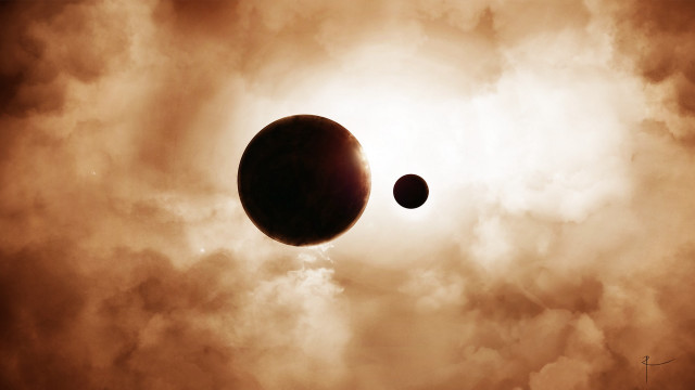 Black white planets sunset cloudy free wallpaper - medium preview image