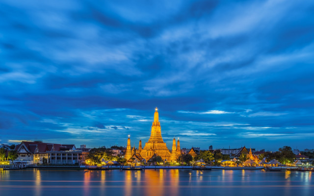 Golden building lake city night free wallpaper - medium preview image