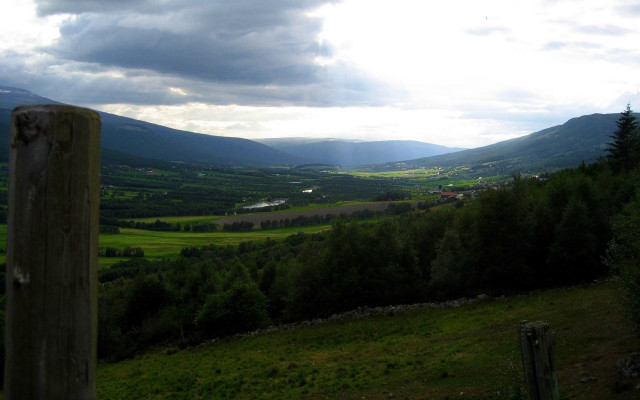 Valley mountains trees cloudy sky free wallpaper - medium preview image