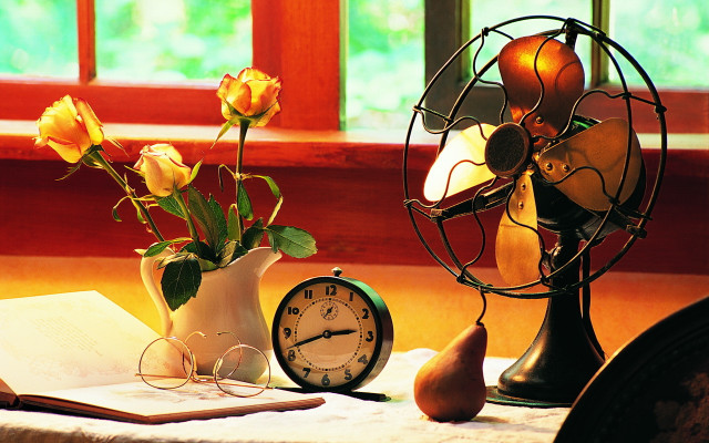 Table clock roses book window free wallpaper - medium preview image
