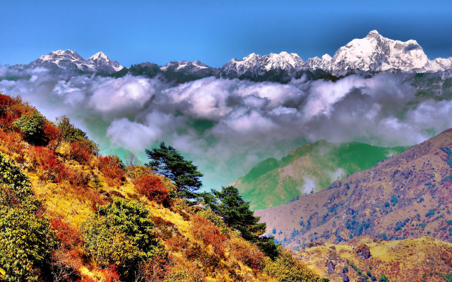 Mountain range clouds forests autumn free wallpaper - medium preview image