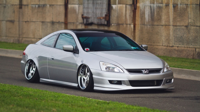 Silver car street grass fence free wallpaper - medium preview image