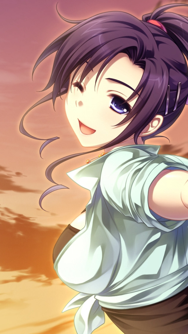 Girl ponytail pointing sky background free wallpaper - medium preview image