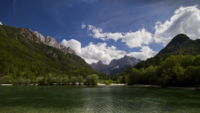 River mountains trees cloudy sky #2 free wallpaper - medium preview image