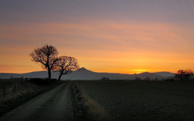 Dirt road sunset mountains tree free wallpaper - medium preview image