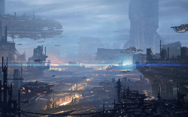 Futuristic city tall buildings lights #3 free wallpaper - medium preview image