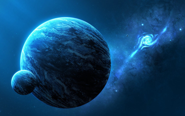 Blue planet stars moon aurora free wallpaper - medium preview image