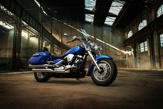 Blue motorcycle warehouse sky background free wallpaper - medium preview image