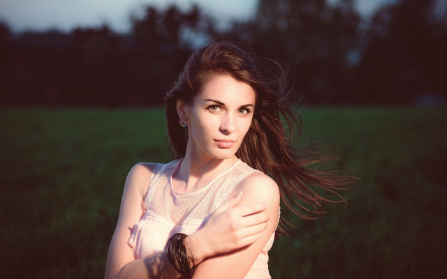 Woman long hair field crossed free wallpaper - medium preview image