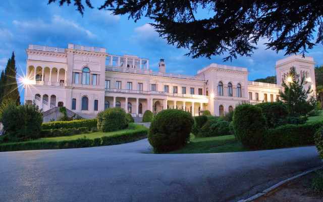 White building trees night panorama free wallpaper - medium preview image
