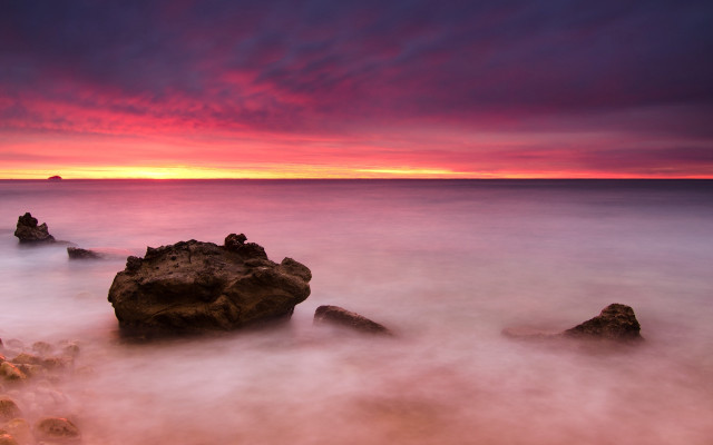 Rocky beach pink sky mountain free wallpaper - medium preview image