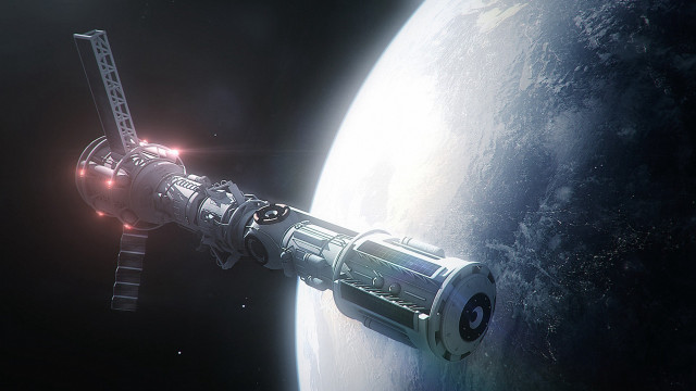Space station moon planet aurora free wallpaper - medium preview image