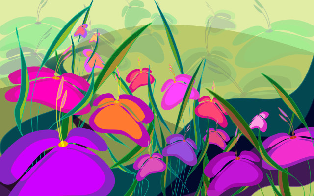 Flowers field butterfly hill colorful free wallpaper - medium preview image