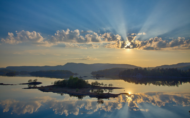 Lake island sunset mountains reflection free wallpaper - medium preview image