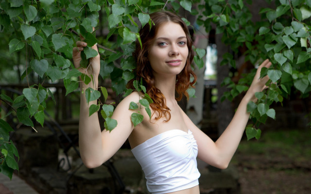 Woman white top branch nature free wallpaper - medium preview image