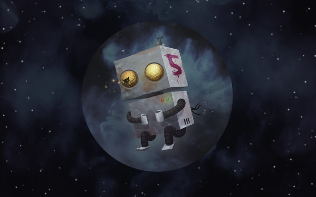 Robot portrait space yellow ball free wallpaper - medium preview image