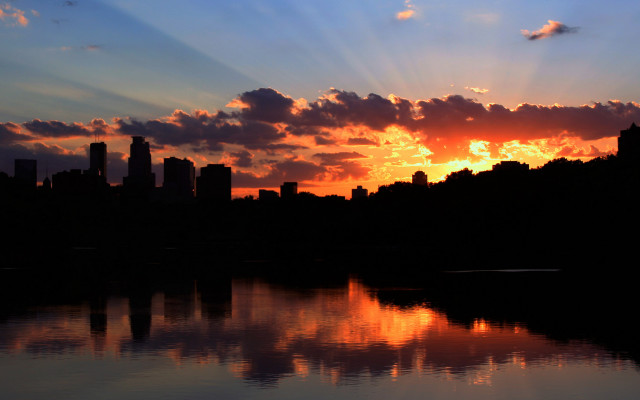 Sunset city lake clouds embers #2 free wallpaper - medium preview image