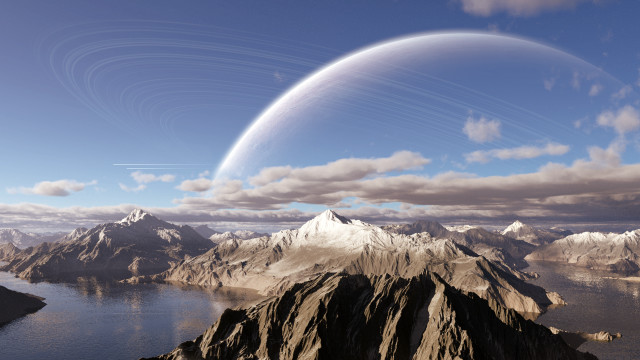 Flying object mountain lake planet free wallpaper - medium preview image