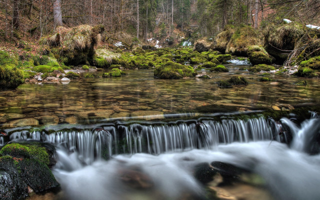 Waterfall forest moss rocks river free wallpaper - medium preview image