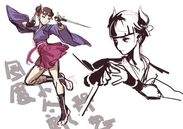 Swordfighters drawing poses woman sword free wallpaper - medium preview image