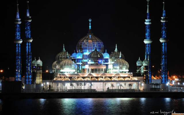 Large building lights night bridge free wallpaper - medium preview image