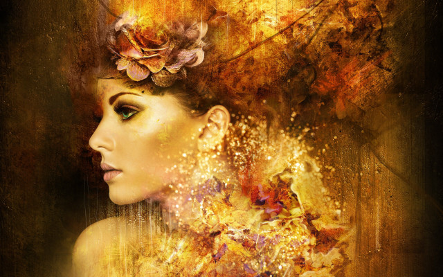 Woman flower autumn fire embers free wallpaper - medium preview image