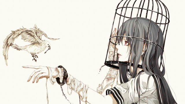 Girl bird cage anime gothic free wallpaper - medium preview image