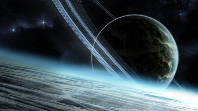 Planet rings stars clouds moon free wallpaper - medium preview image