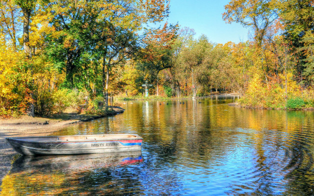 Boat water park trees path free wallpaper - medium preview image