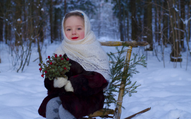 Girl sled christmas tree snow free wallpaper - medium preview image
