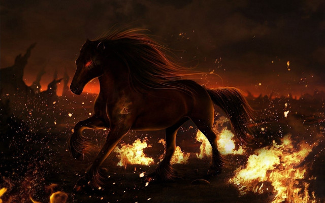 Horse firefield dusk clouds fantasy free wallpaper - medium preview image