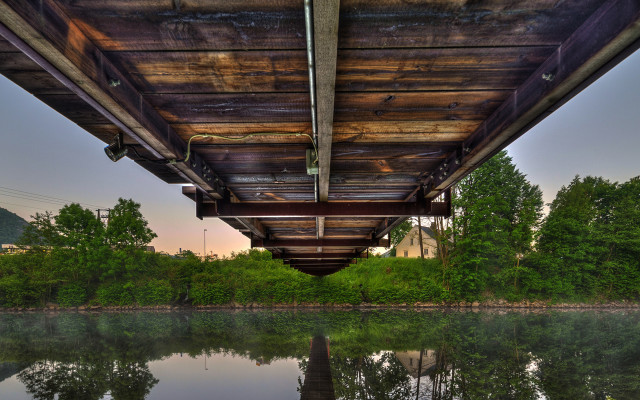 Wooden bridge river trees sky #3 free wallpaper - medium preview image