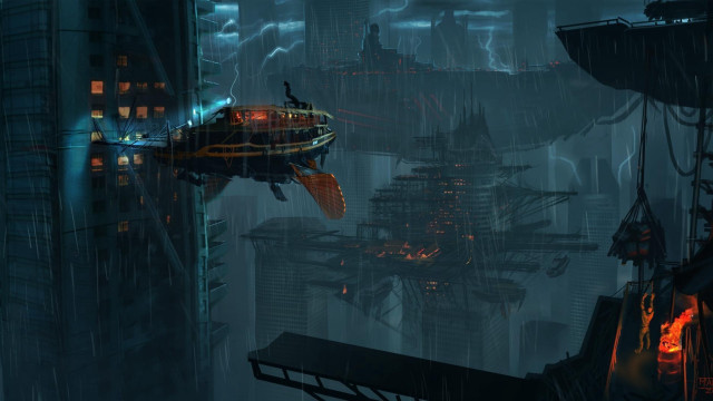 Futuristic city flying saucer architecture free wallpaper - medium preview image