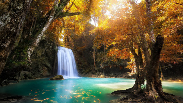 Waterfall forest blue pool autumn #2 free wallpaper - medium preview image